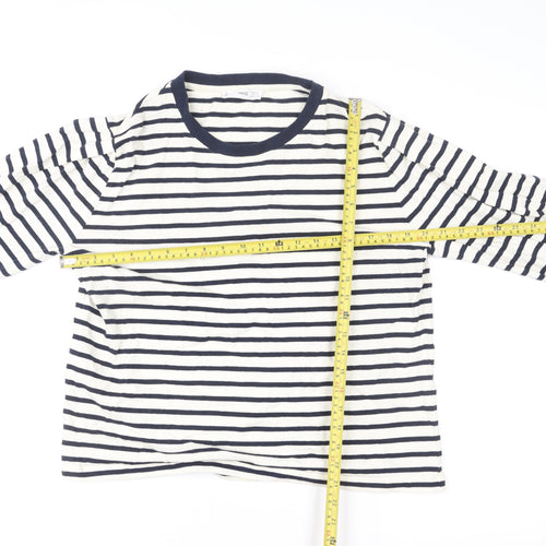 MNG Women Blue & White Striped Pullover Sweatshirt XL Cotton