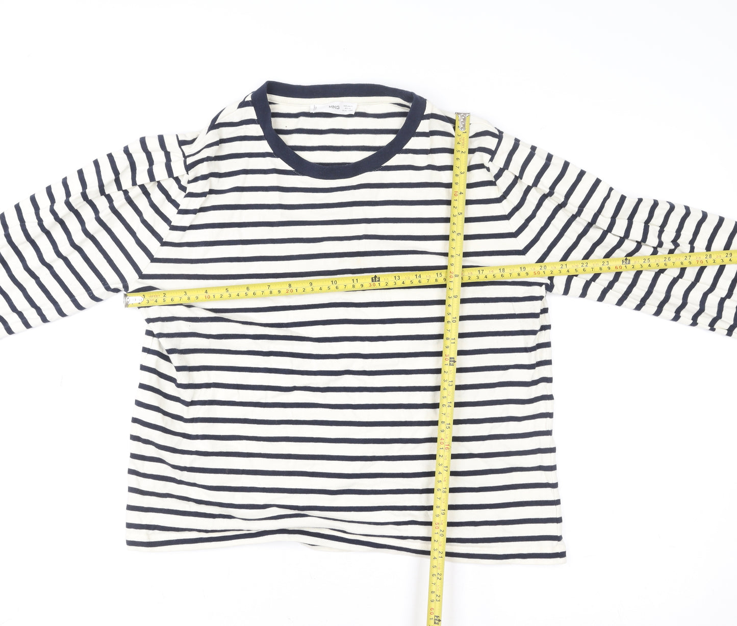 MNG Women Blue & White Striped Pullover Sweatshirt XL Cotton