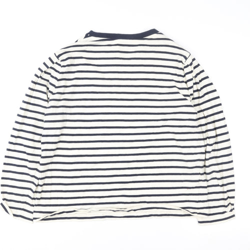 MNG Women Blue & White Striped Pullover Sweatshirt XL Cotton
