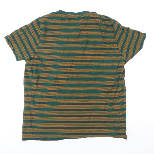 Ben Sherman Men's Green & Brown Striped Cotton T-Shirt XL