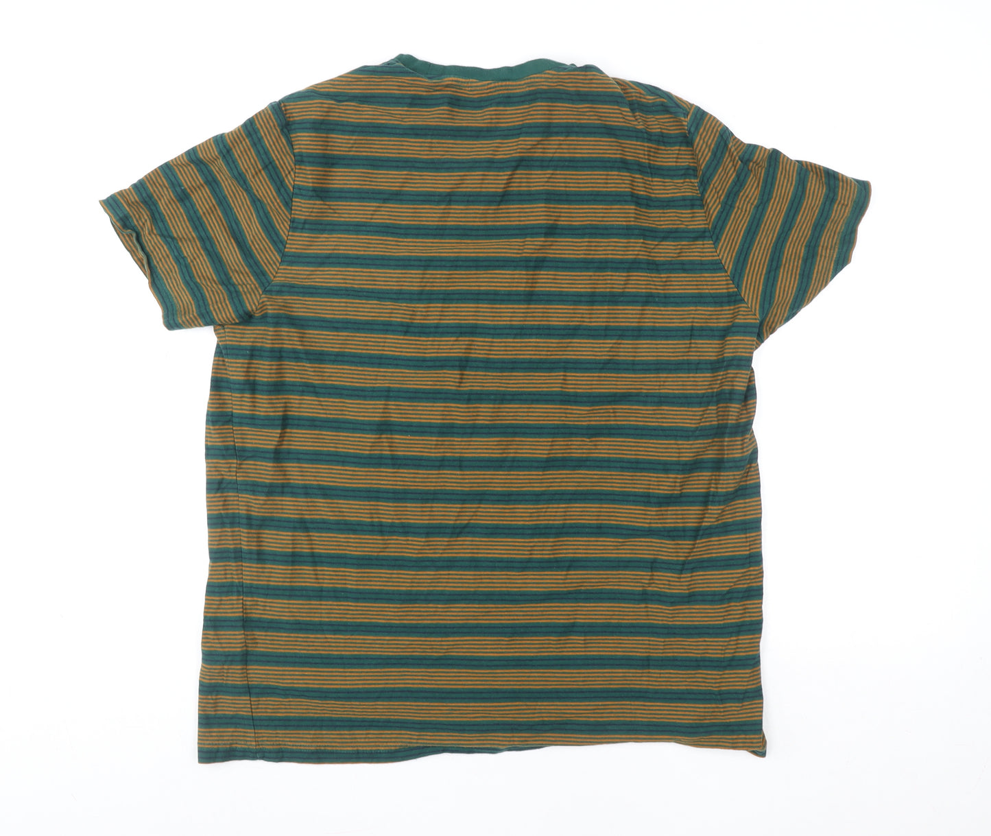 Ben Sherman Men's Green & Brown Striped Cotton T-Shirt XL