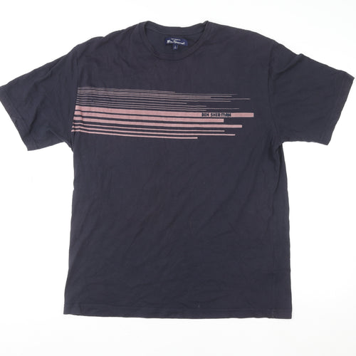 Ben Sherman Unisex Blue 2XL Basic Striped Cotton T-Shirt