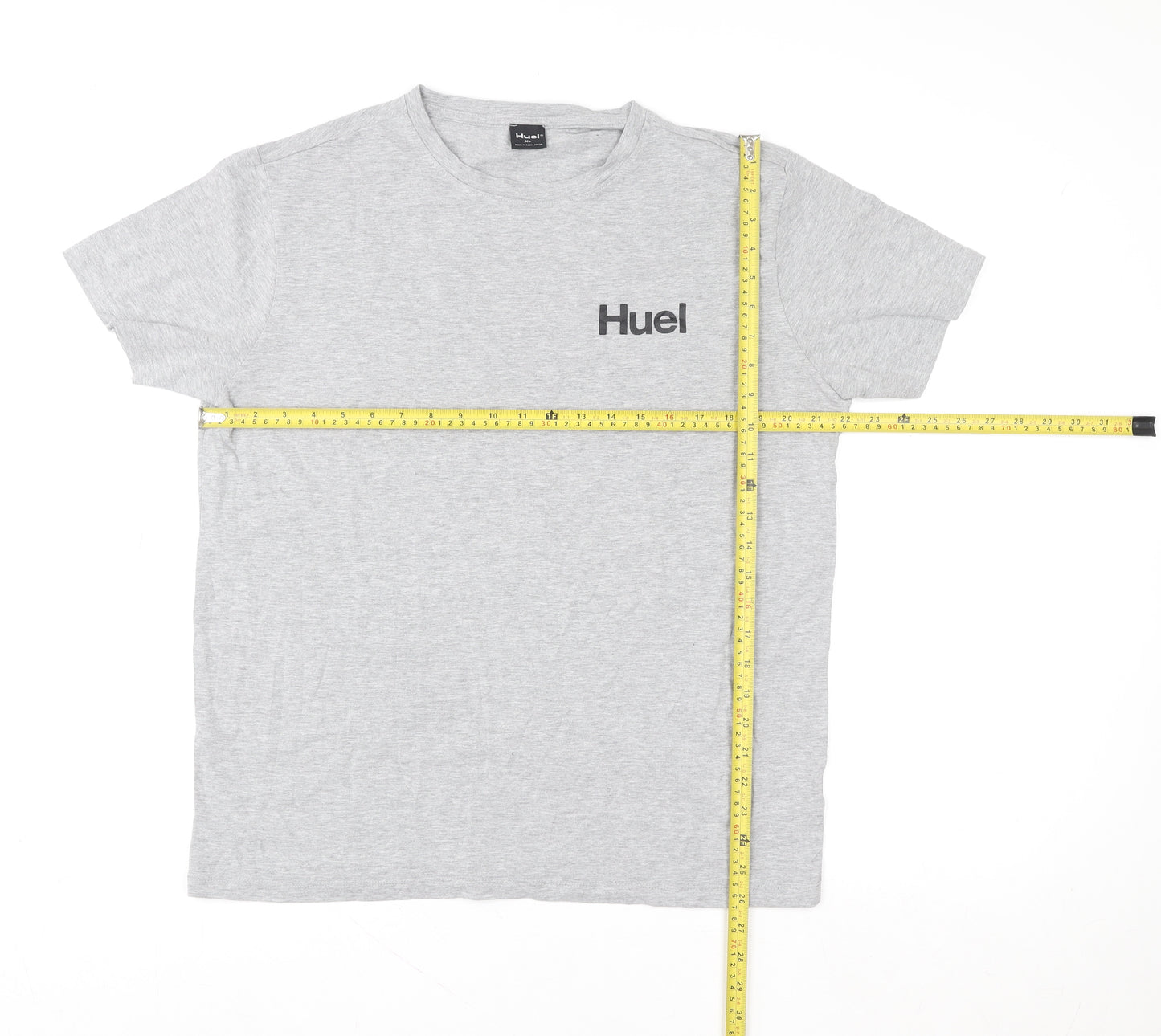 Huel Men's Grey XL Crew Neck Short Sleeve Cotton T-Shirt
