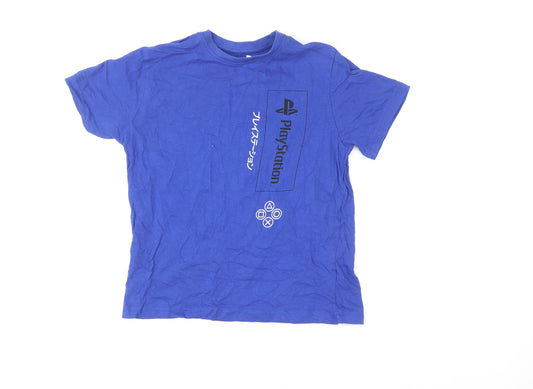 Primark Boys Blue PlayStation Graphic T-Shirt 8-9 Years Casual Short Sleeve