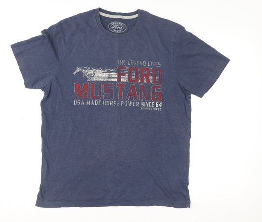Marks and Spencer Mens Blue Ford Mustang Graphic T-Shirt Medium