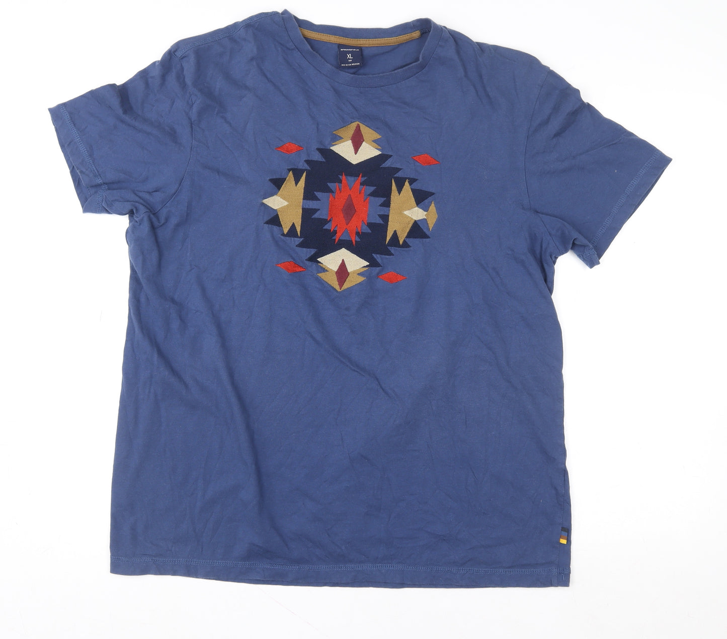 Springfield Men’s Blue Aztec Graphic Cotton Crew Neck T-Shirt XL