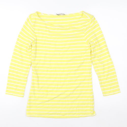 Hobbs Women’s Yellow White Striped Boat Neck 3/4 Sleeve Cotton T-Shirt XS