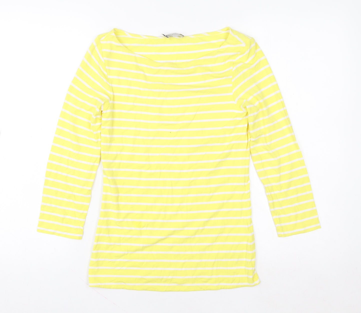 Hobbs Women’s Yellow White Striped Boat Neck 3/4 Sleeve Cotton T-Shirt XS