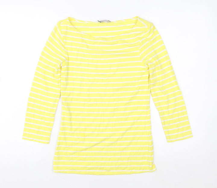 Hobbs Women’s Yellow White Striped Boat Neck 3/4 Sleeve Cotton T-Shirt XS