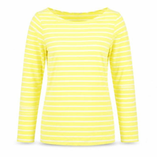 Hobbs Women’s Yellow White Striped Boat Neck 3/4 Sleeve Cotton T-Shirt XS