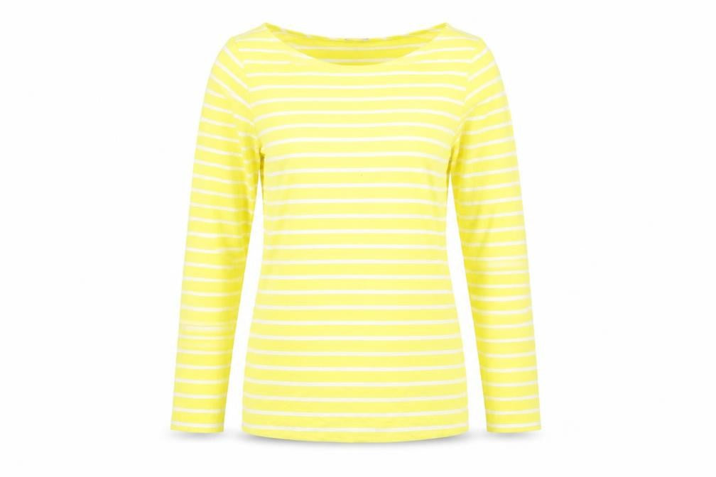 Hobbs Women’s Yellow White Striped Boat Neck 3/4 Sleeve Cotton T-Shirt XS