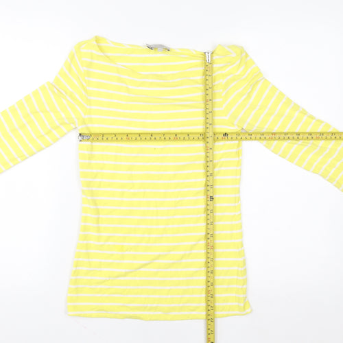 Hobbs Women’s Yellow White Striped Boat Neck 3/4 Sleeve Cotton T-Shirt XS