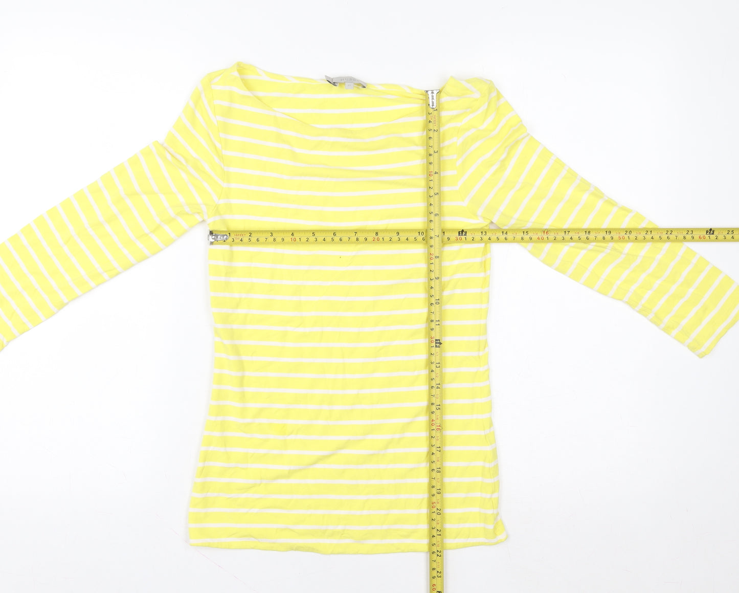 Hobbs Women’s Yellow White Striped Boat Neck 3/4 Sleeve Cotton T-Shirt XS