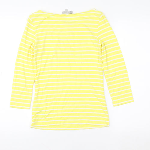 Hobbs Women’s Yellow White Striped Boat Neck 3/4 Sleeve Cotton T-Shirt XS