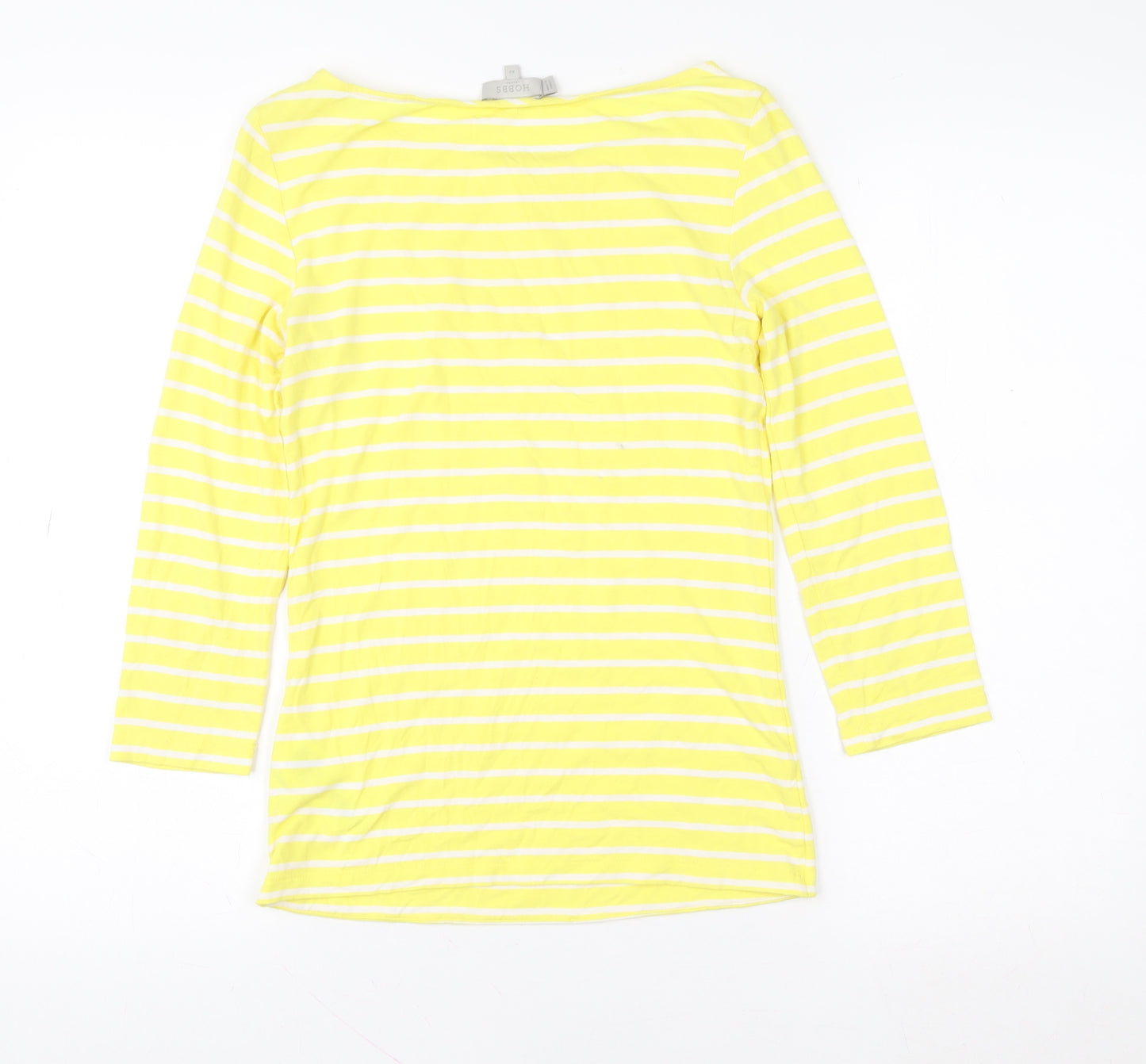 Hobbs Women’s Yellow White Striped Boat Neck 3/4 Sleeve Cotton T-Shirt XS