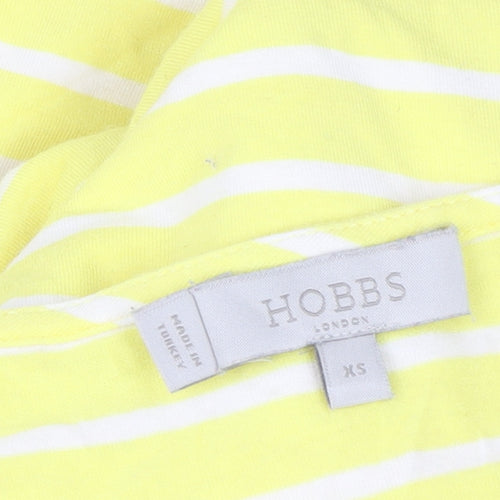 Hobbs Women’s Yellow White Striped Boat Neck 3/4 Sleeve Cotton T-Shirt XS