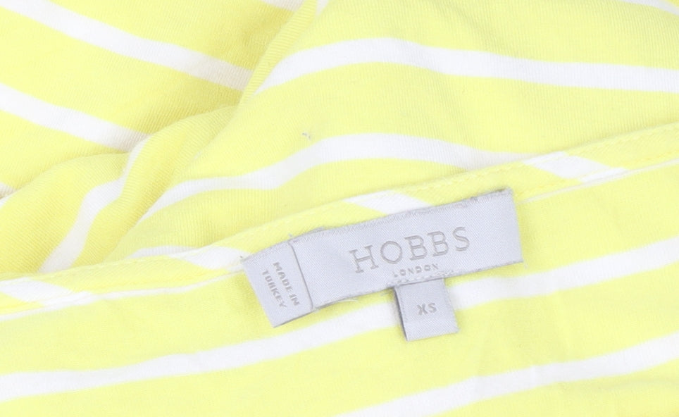 Hobbs Women’s Yellow White Striped Boat Neck 3/4 Sleeve Cotton T-Shirt XS