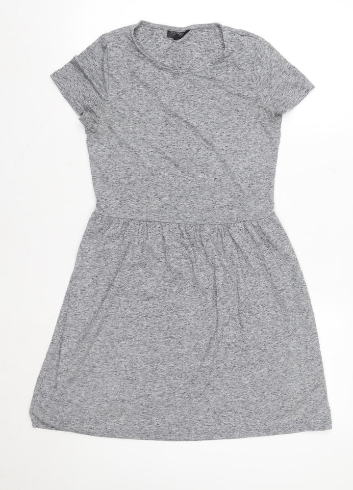 Topshop Women Grey Jersey Fit & Flare Dress Size 8