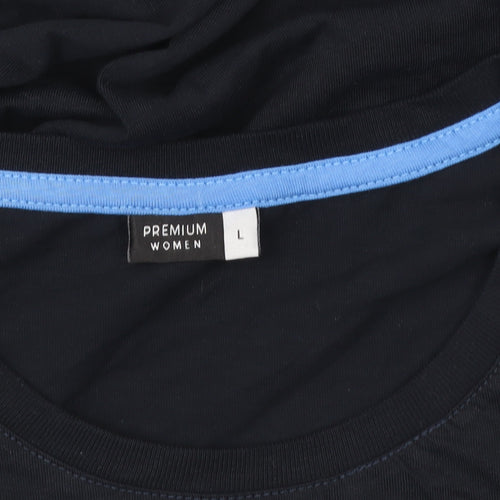 Premium Women Black Cotton Crew Neck T-Shirt Size L