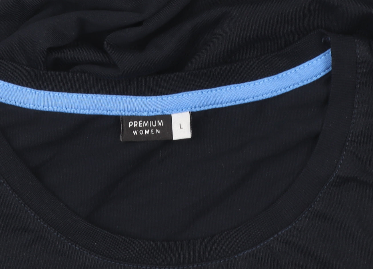 Premium Women Black Cotton Crew Neck T-Shirt Size L
