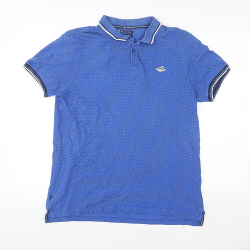 Le Shark Men Blue Polka Dot Polo Shirt Size L Short Sleeve Cotton