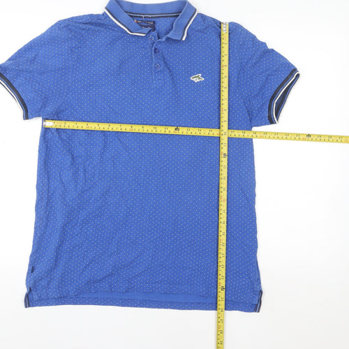 Le Shark Men Blue Polka Dot Polo Shirt Size L Short Sleeve Cotton