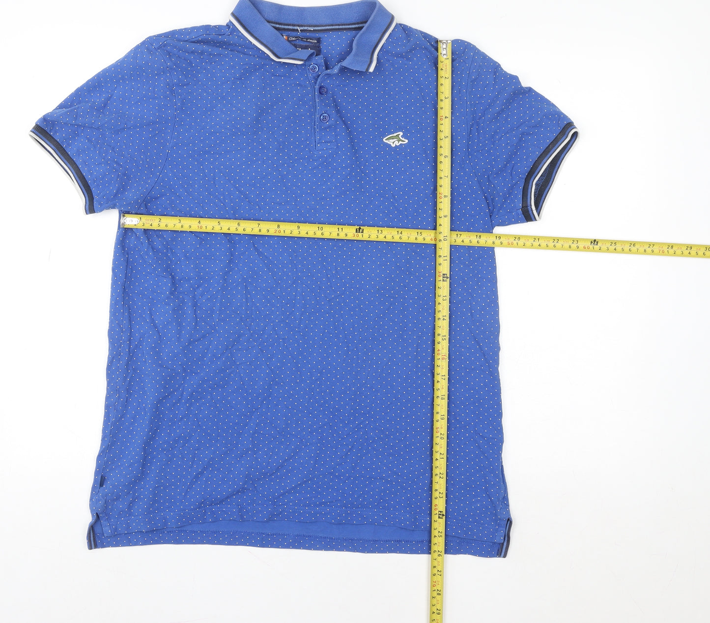 Le Shark Men Blue Polka Dot Polo Shirt Size L Short Sleeve Cotton