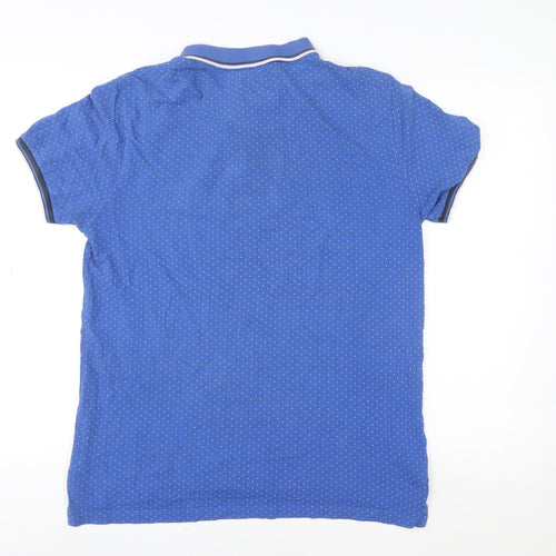 Le Shark Men Blue Polka Dot Polo Shirt Size L Short Sleeve Cotton