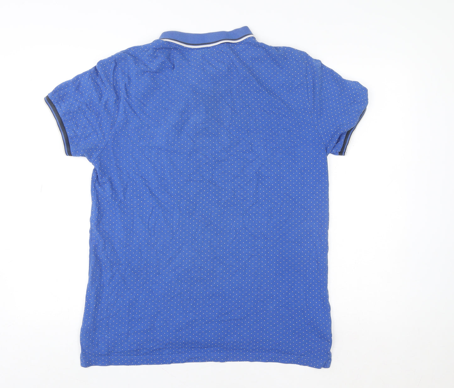 Le Shark Men Blue Polka Dot Polo Shirt Size L Short Sleeve Cotton