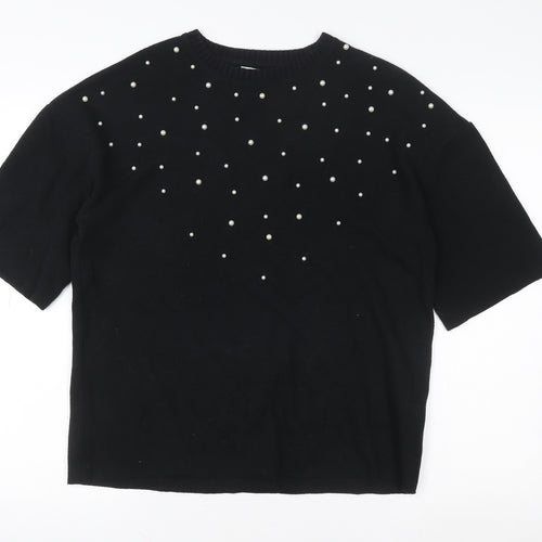 Marks and Spencer Women Black Size 10 Beaded Pullover Sweater