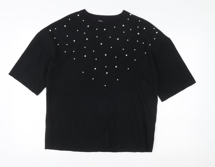 Marks and Spencer Women Black Size 10 Beaded Pullover Sweater