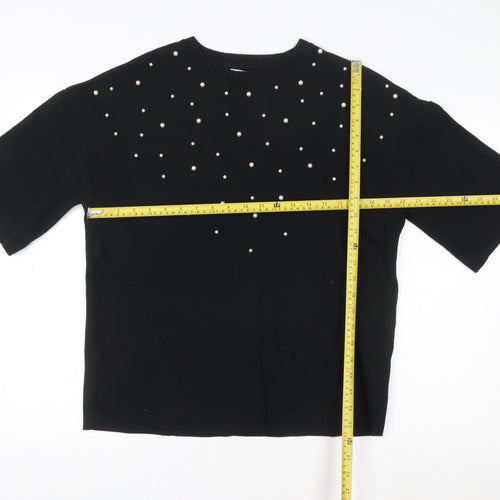 Marks and Spencer Women Black Size 10 Beaded Pullover Sweater
