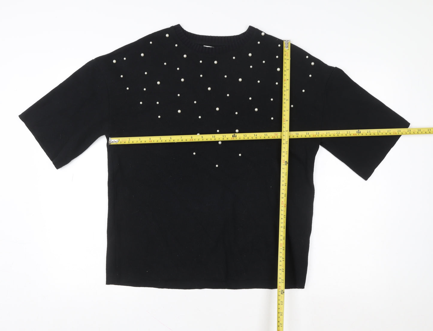 Marks and Spencer Women Black Size 10 Beaded Pullover Sweater
