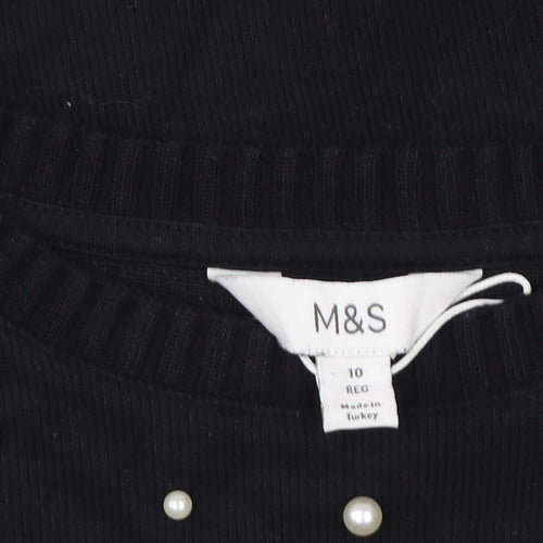 Marks and Spencer Women Black Size 10 Beaded Pullover Sweater