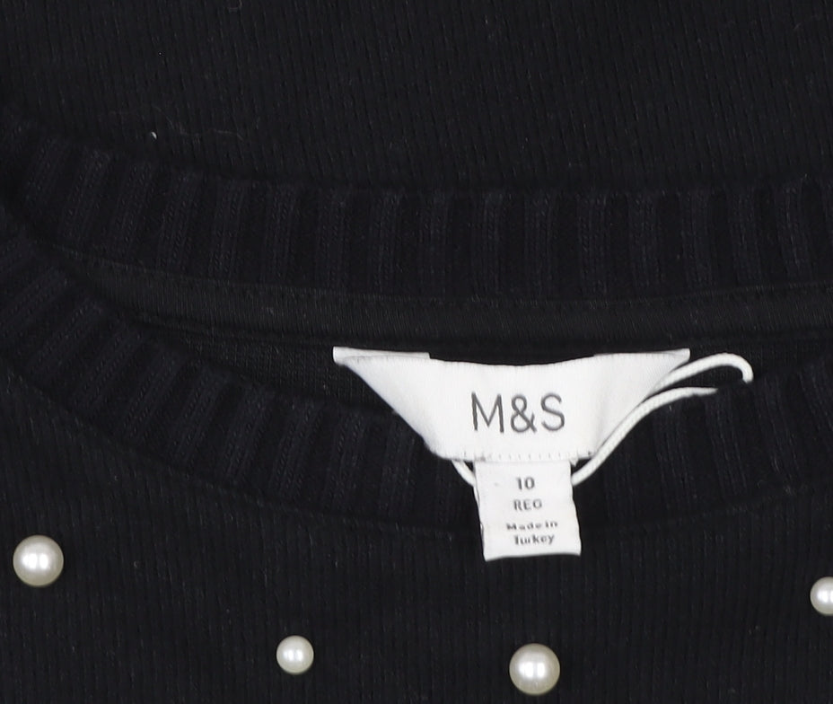 Marks and Spencer Women Black Size 10 Beaded Pullover Sweater