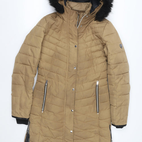 Dare 2b Women's Beige Quilted Long Hooded Puffer Coat Size 8