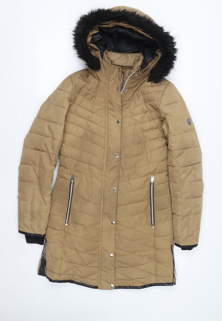 Dare 2b Women's Beige Quilted Long Hooded Puffer Coat Size 8