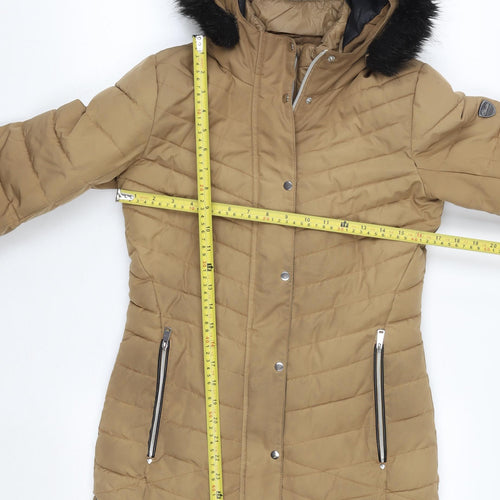 Dare 2b Women's Beige Quilted Long Hooded Puffer Coat Size 8