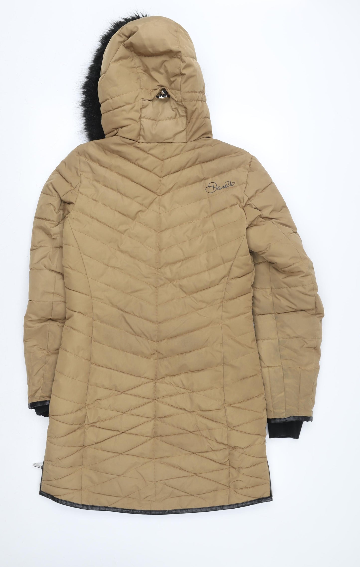 Dare 2b Women's Beige Quilted Long Hooded Puffer Coat Size 8