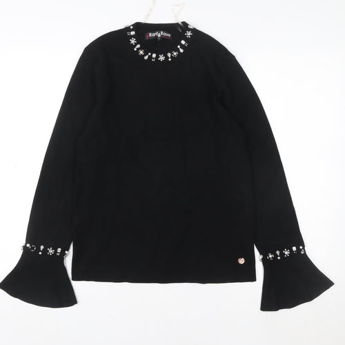 Rant & Rave Women’s Black Beaded Knit Blouse Size 12 Long Sleeve