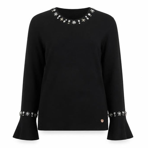 Rant & Rave Women’s Black Beaded Knit Blouse Size 12 Long Sleeve