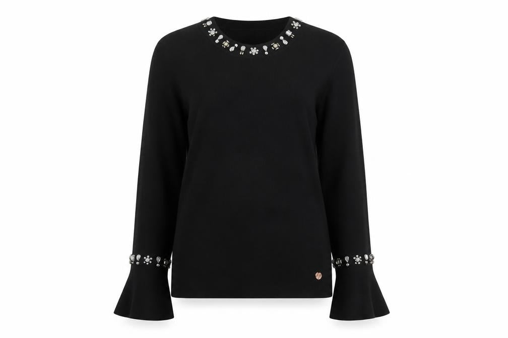 Rant & Rave Women’s Black Beaded Knit Blouse Size 12 Long Sleeve