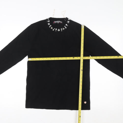 Rant & Rave Women’s Black Beaded Knit Blouse Size 12 Long Sleeve