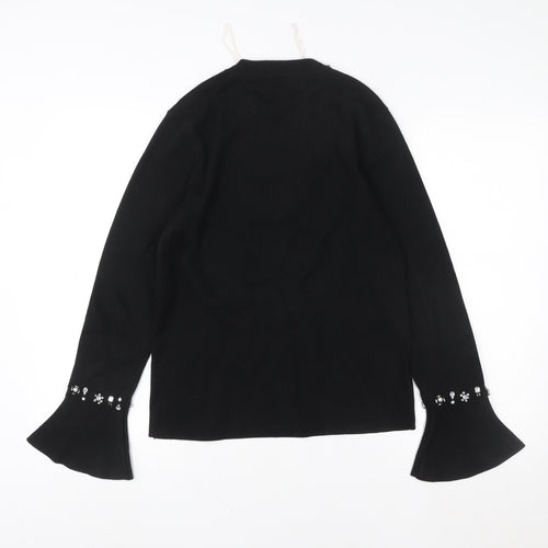 Rant & Rave Women’s Black Beaded Knit Blouse Size 12 Long Sleeve