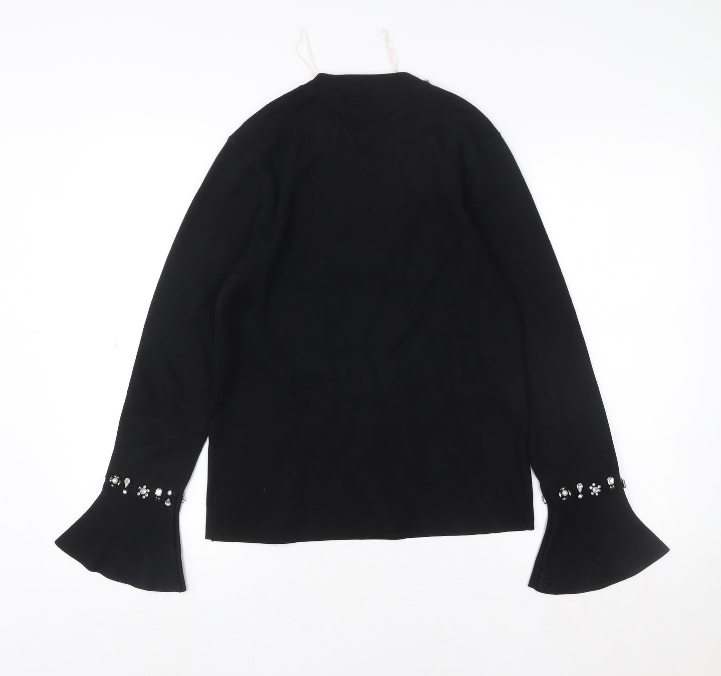 Rant & Rave Women’s Black Beaded Knit Blouse Size 12 Long Sleeve