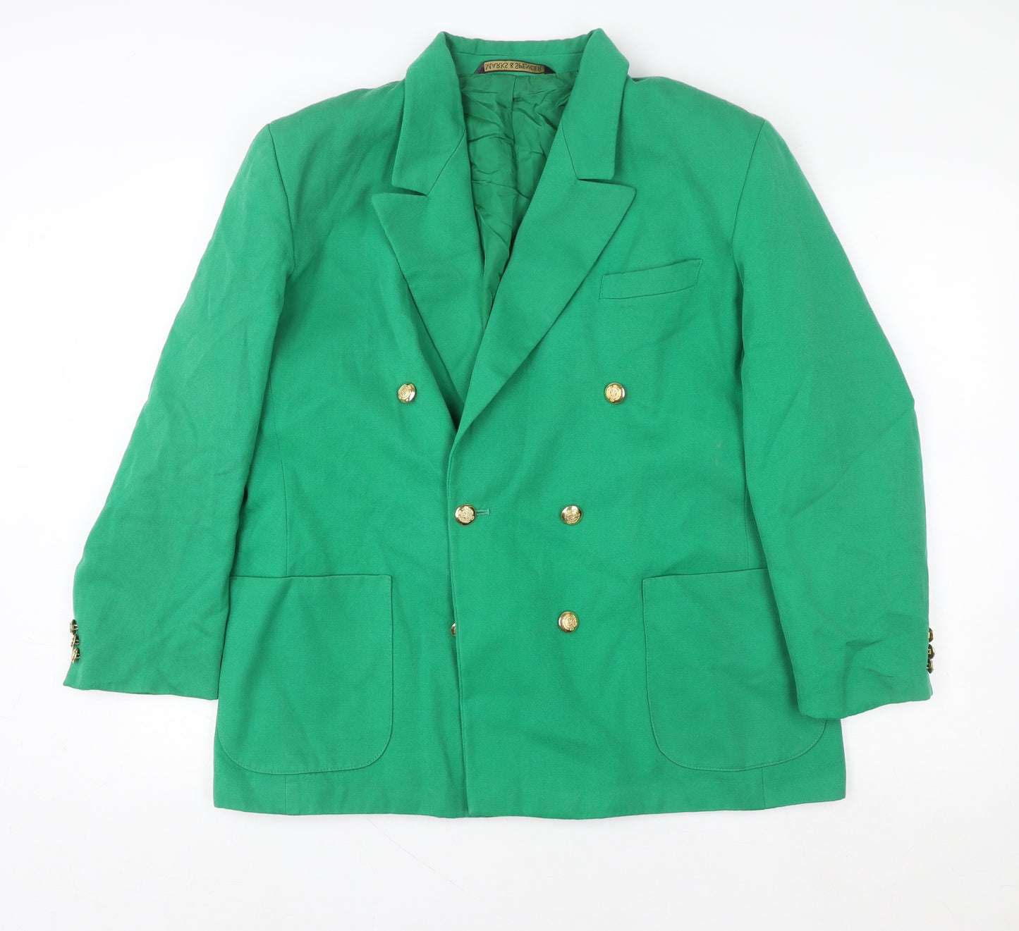 Marks and Spencer Women Green Wool Double-Breasted Blazer UK 18