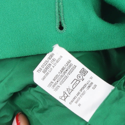 Marks and Spencer Women Green Wool Double-Breasted Blazer UK 18