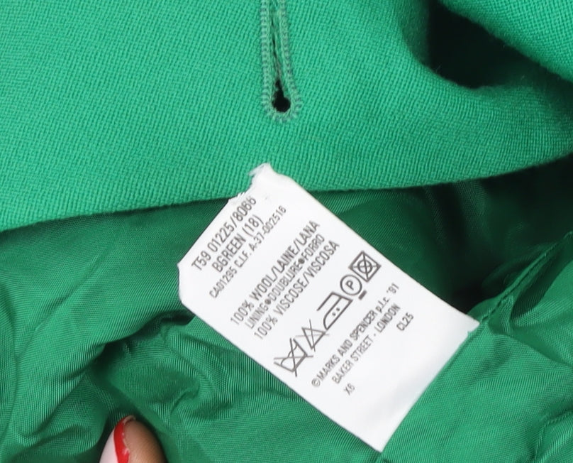 Marks and Spencer Women Green Wool Double-Breasted Blazer UK 18