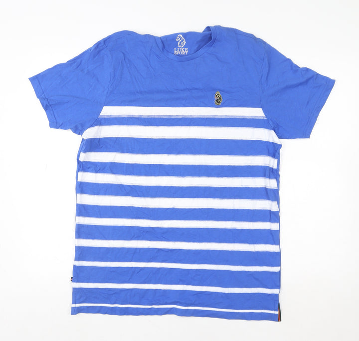 Luke Sport Men's Blue Striped Cotton Crew Neck T-Shirt Size L