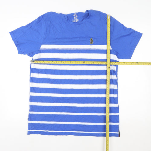 Luke Sport Men's Blue Striped Cotton Crew Neck T-Shirt Size L